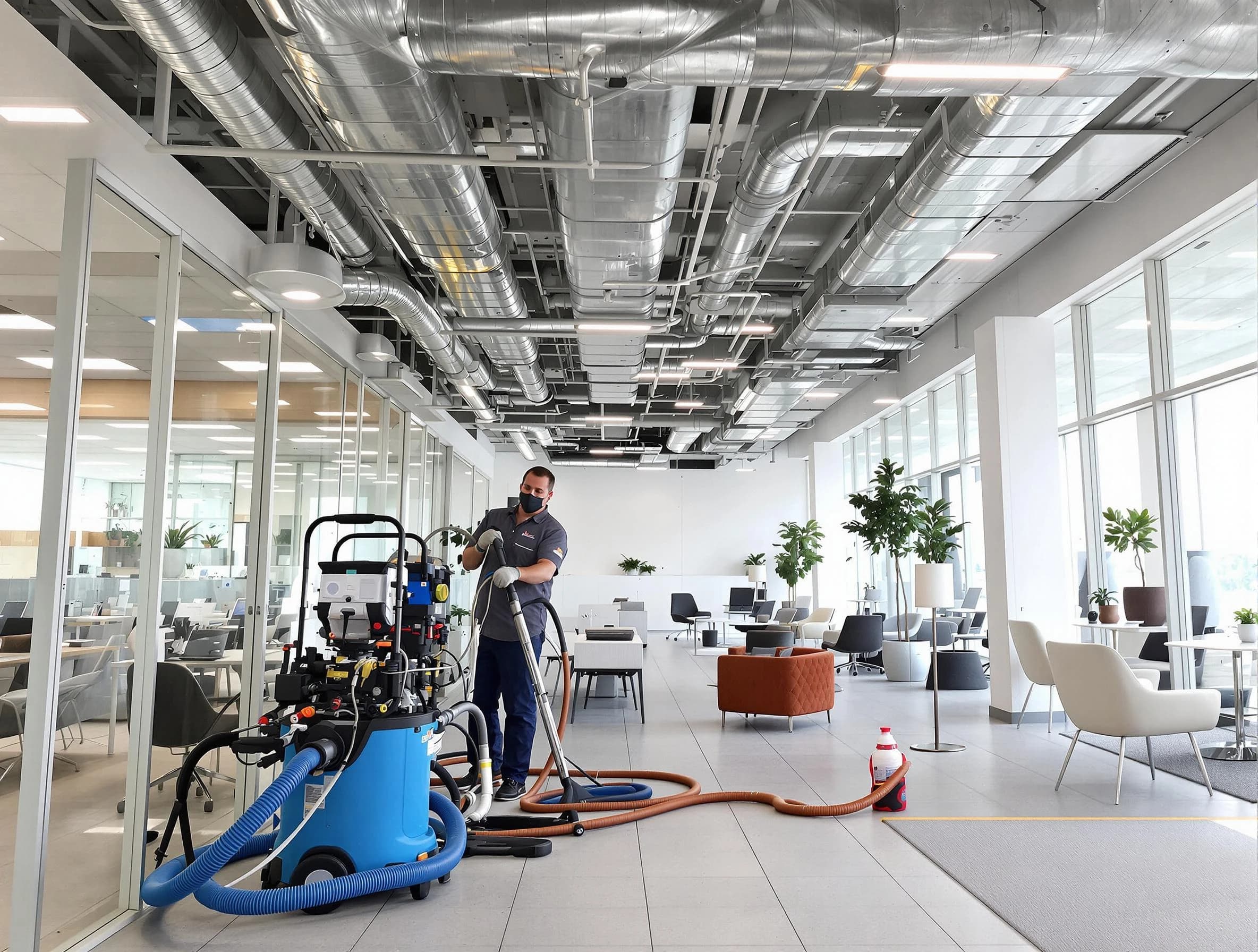 Blanchard Air Duct Cleaning team conducting comprehensive commercial duct cleaning at a business location in Blanchard