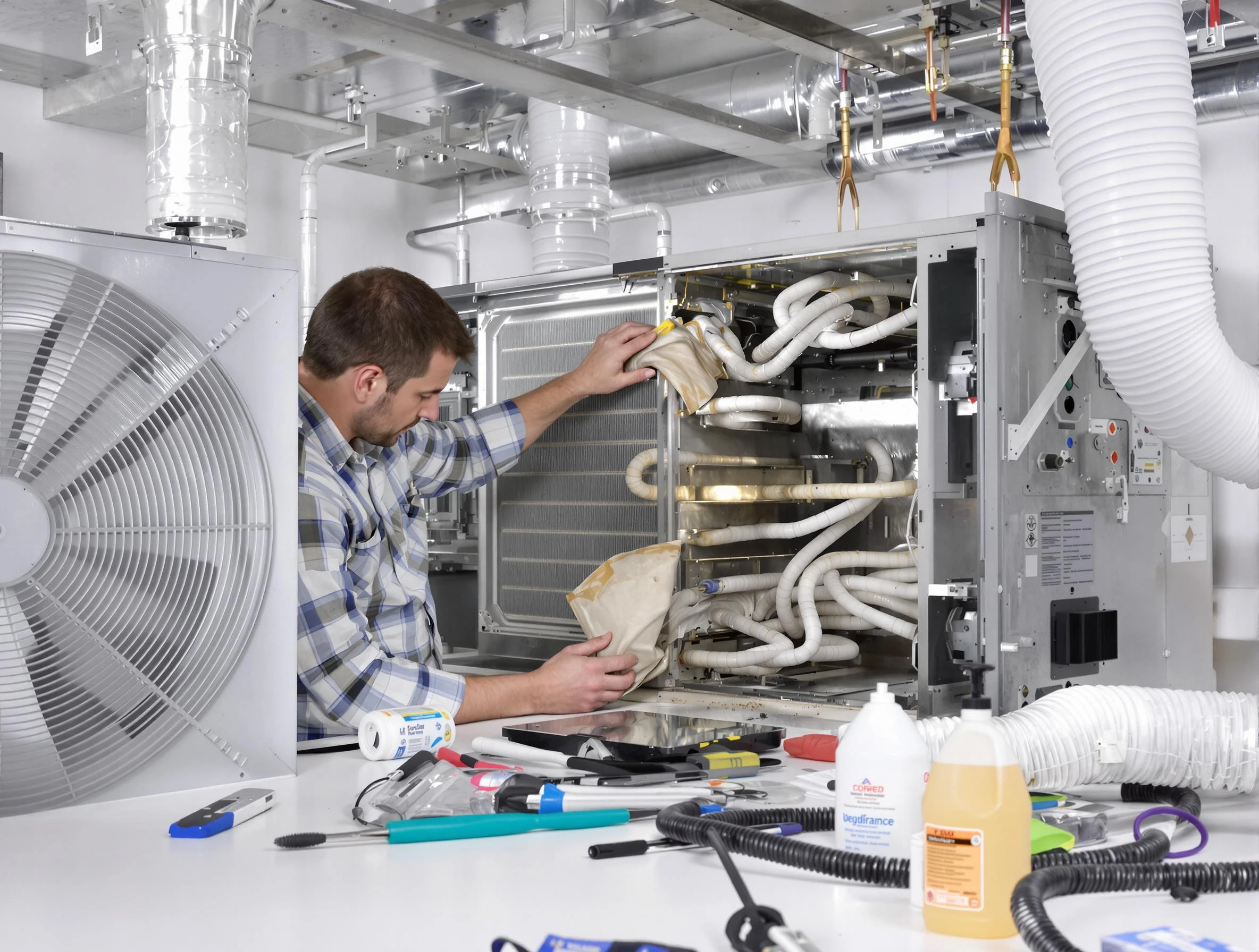 Blanchard Air Duct Cleaning specialist performing precision AC coil cleaning in Blanchard