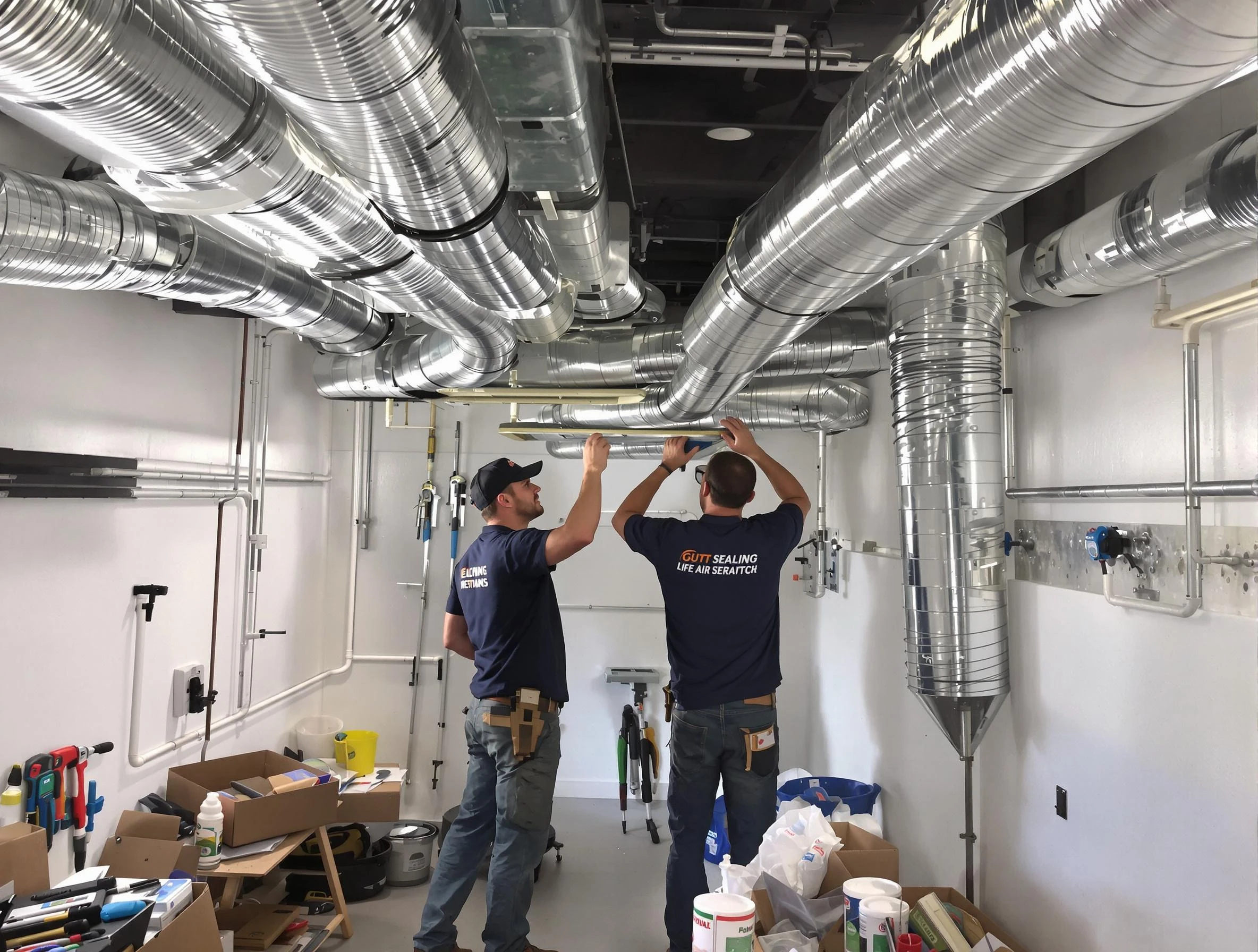 Blanchard Air Duct Cleaning technician applying professional duct sealing solutions in Blanchard