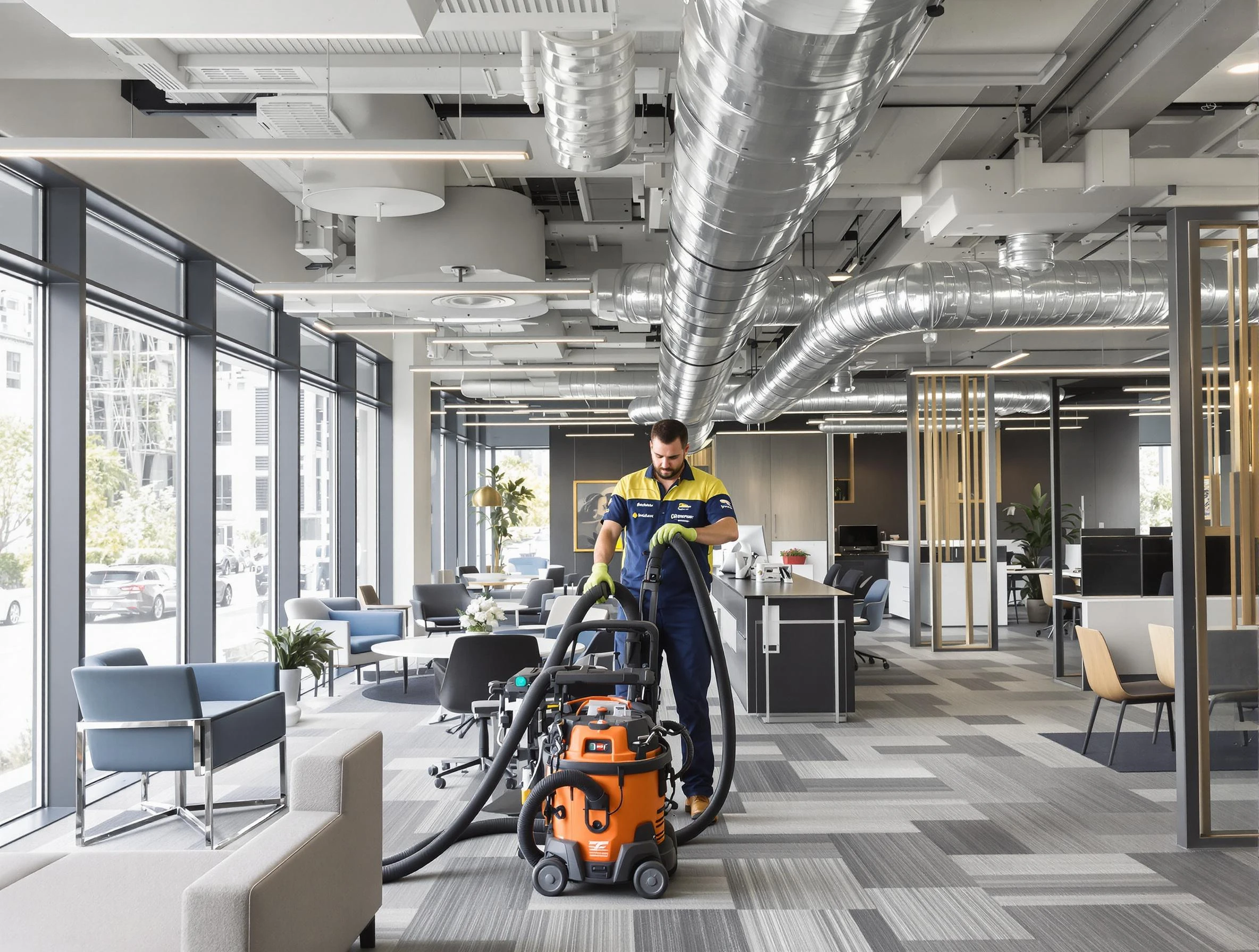 Blanchard Air Duct Cleaning team performing thorough commercial duct cleaning at a Blanchard business center